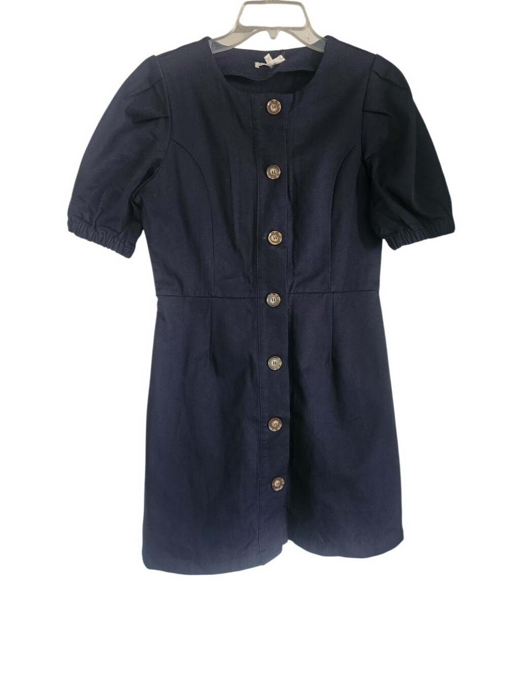 Navy Blue Puff Sleeve Button Down Dress Sz Med Nwt